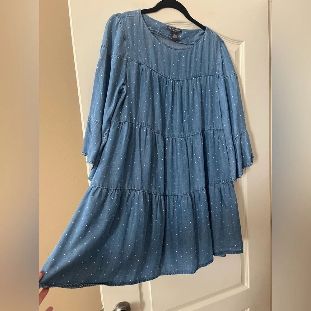 Chelsea & Theodore Blue Polka Dot Women's Mini Dress Size Petite Large - Picture 7 of 14